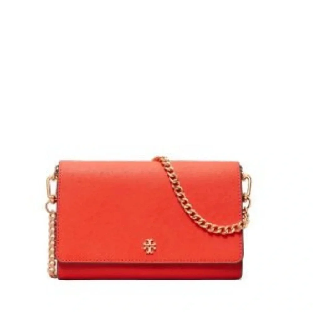 Tory Burch Emerson Chain Wallet Crossbody Bag Bright Samba Gold Red - Picture 14 of 14